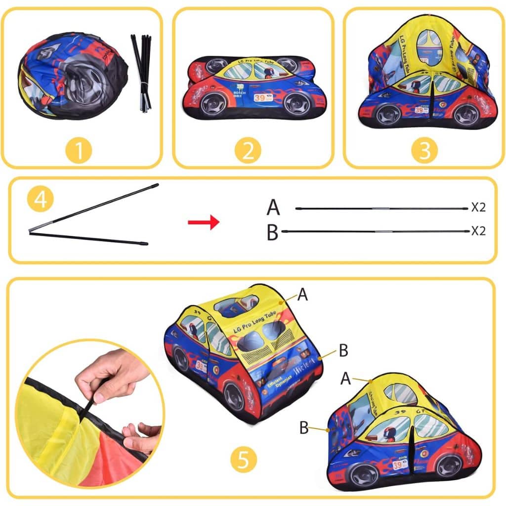 Tente de Jeu Voiture de Course Pop-Up pour Enfants – خيمة لعب سيارة سباق للأطفال مع 50 كرة بلاستيكية - Jouet & Gaming - صورة 2