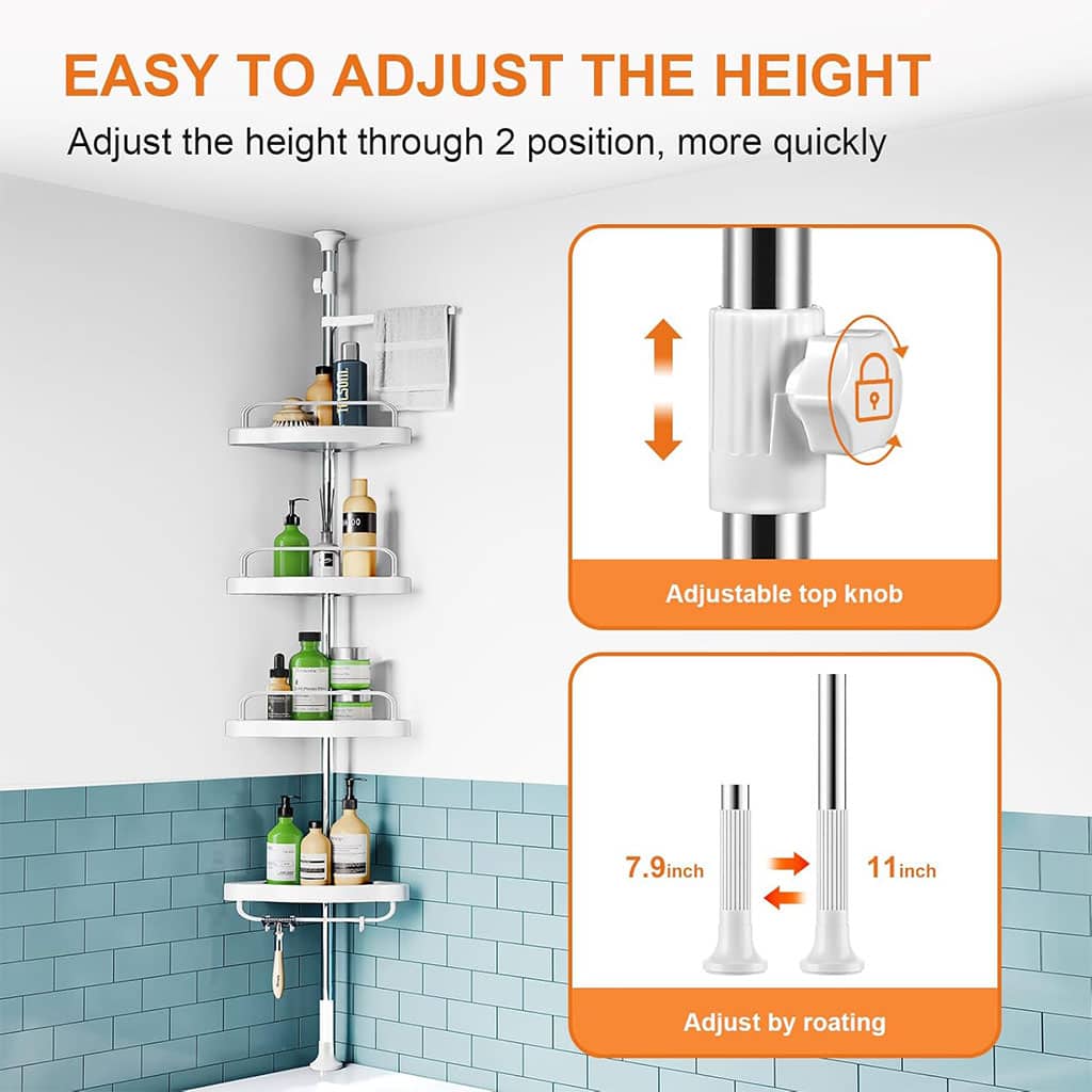 Étagère de douche d’angle à 4 niveaux réglable 320cm – رف حمام قابل للتعديل - Maison - صورة 4
