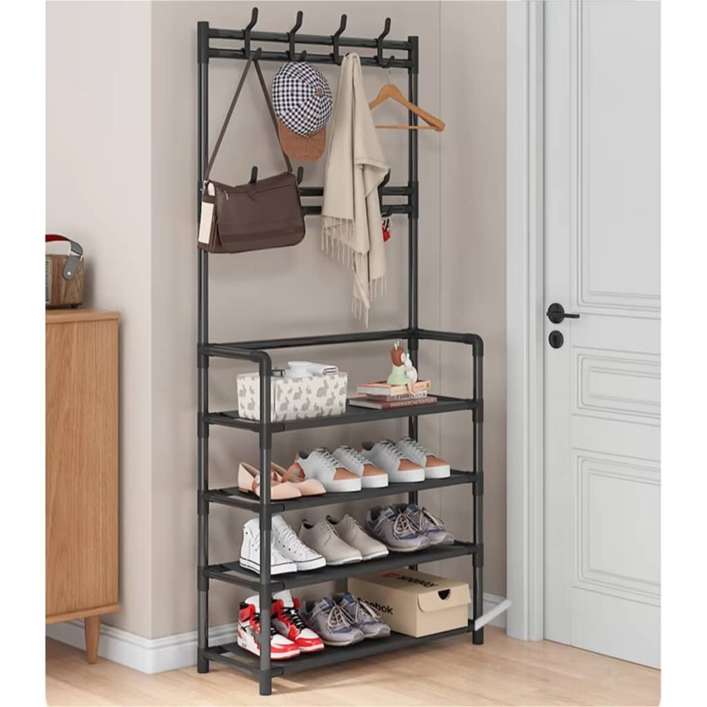 Étagère De Chaussures et Porte-manteau 4 Étages crochets – رف أحذية ومعاطف مع خطافات من 4 طبقات - Maison - صورة 3