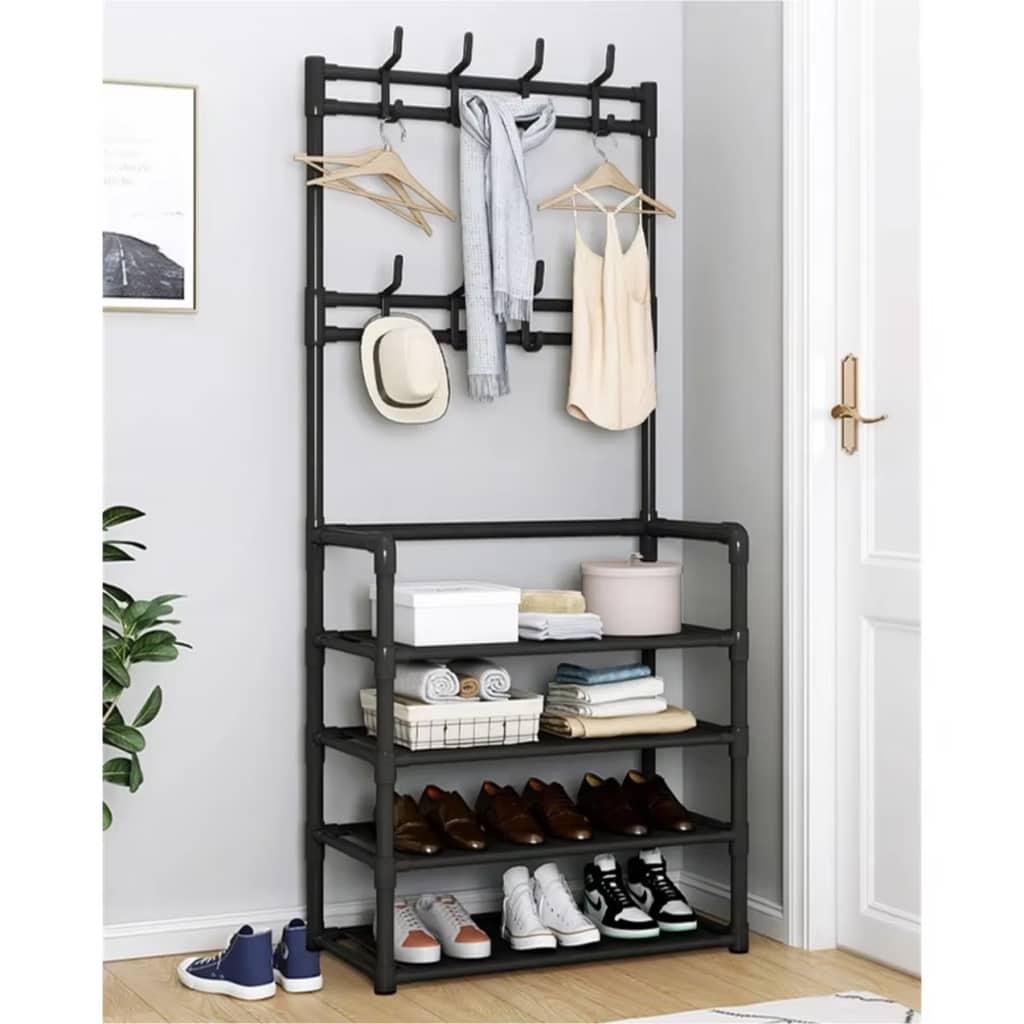 Étagère De Chaussures et Porte-manteau 4 Étages crochets – رف أحذية ومعاطف مع خطافات من 4 طبقات - Maison - صورة 4