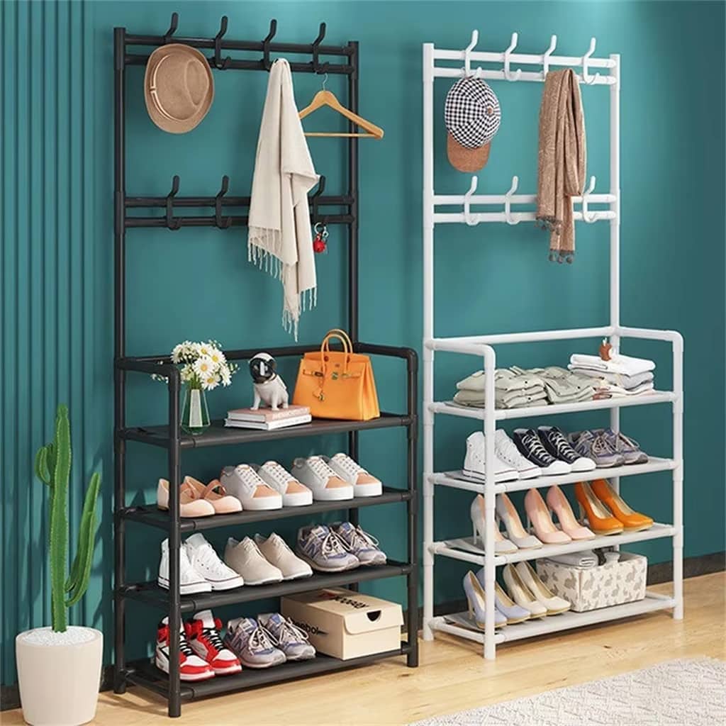 Étagère De Chaussures et Porte-manteau 4 Étages crochets – رف أحذية ومعاطف مع خطافات من 4 طبقات - Maison - صورة 5