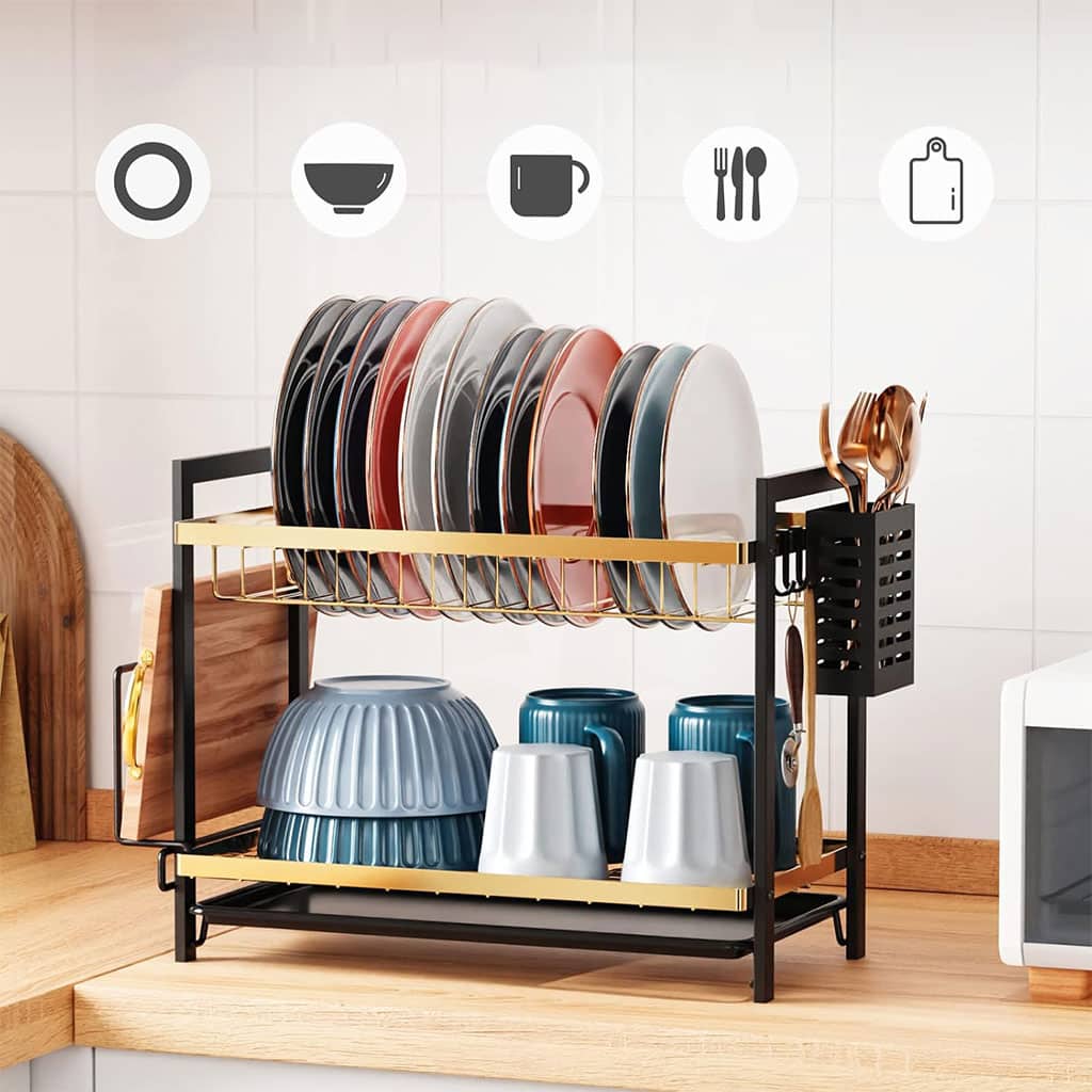 Égouttoir à Vaisselle 2 Niveaux Gold pour Comptoir de Cuisine – حامل أواني ذهبي - Cuisine - صورة 2