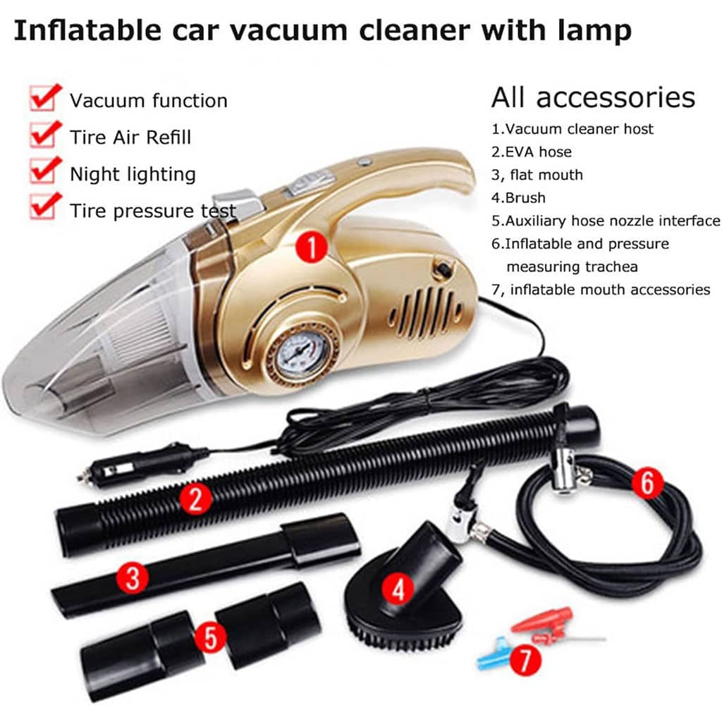 Aspirateur Portable 4 en 1 pour Voiture avec Gonfleur de Pneu Numérique – مكنسة كهربائية وجهاز نفخ العجلات - Accessoires Auto/Moto - صورة 5