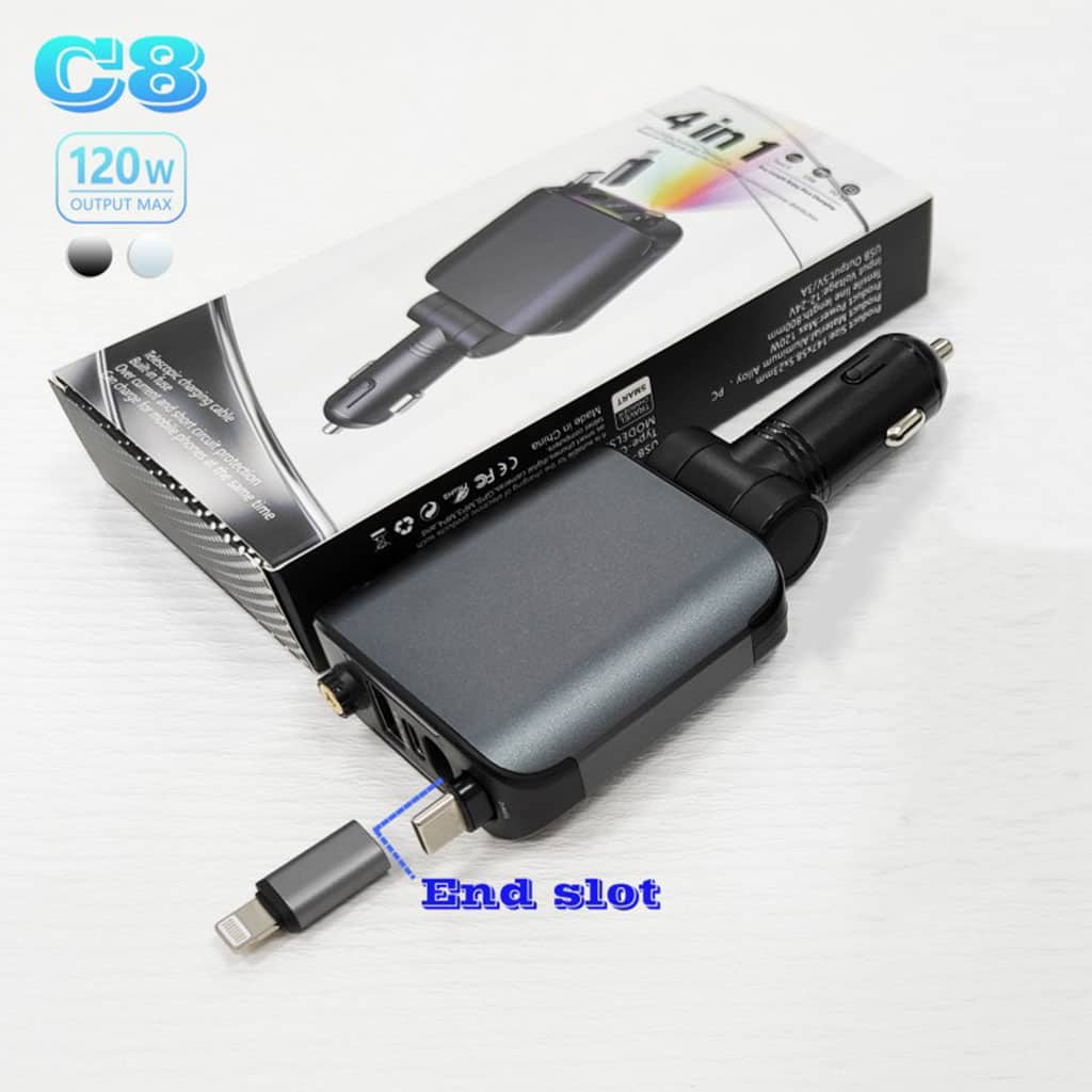 Chargeur Voiture 4en1 Rétractable 120W avec toit Starlight pour téléphones iOS et Android- شاحن سيارة متعدد المنافذ - Accessoires Auto/Moto - صورة 4