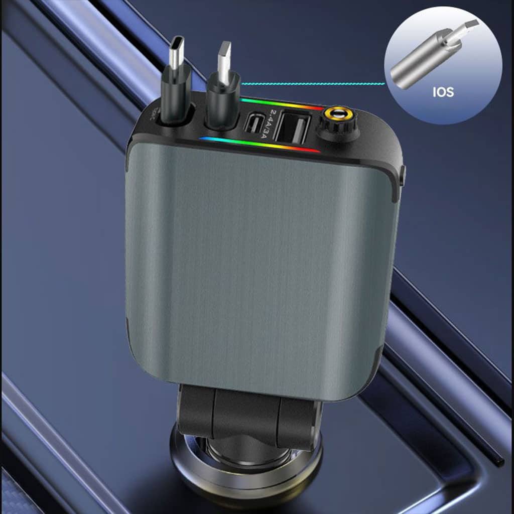 Chargeur Voiture 4en1 Rétractable 120W avec toit Starlight pour téléphones iOS et Android- شاحن سيارة متعدد المنافذ - Accessoires Auto/Moto - صورة 5