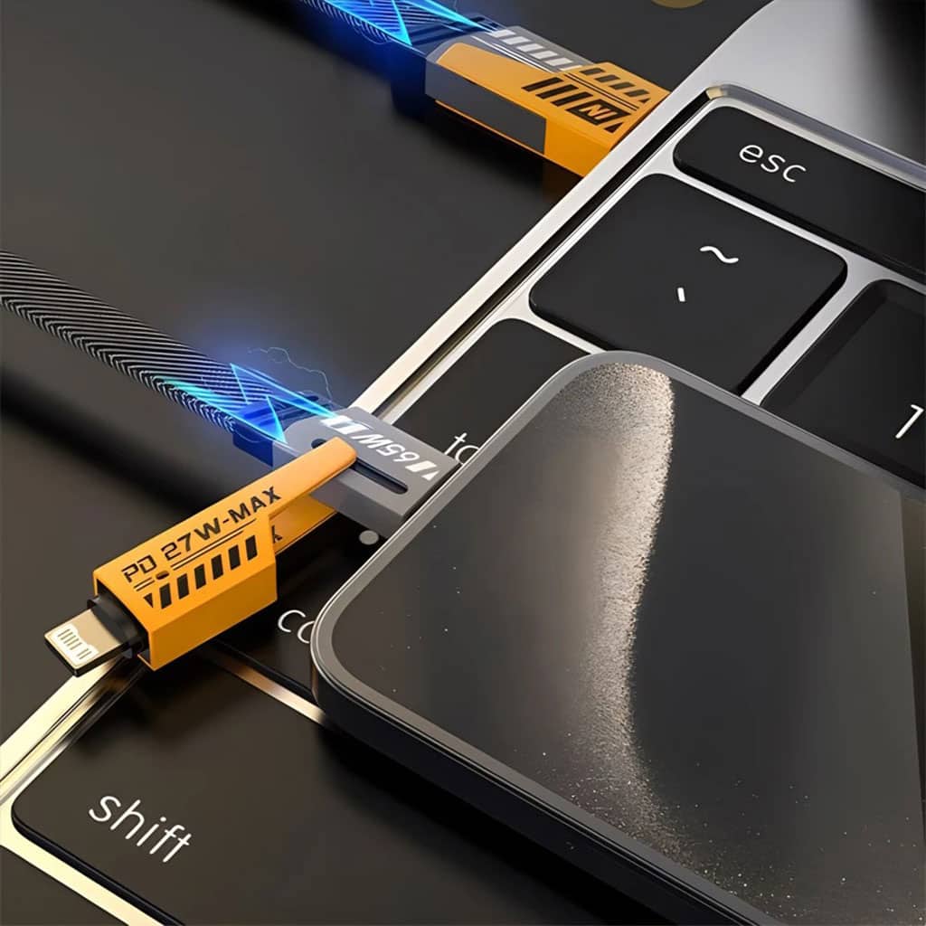 Câble de charge multifonction en nylon tressé durable 4 en 1 à double tête – شاحن سريع ومتين متعدد المنافذ - Électronique - صورة 2