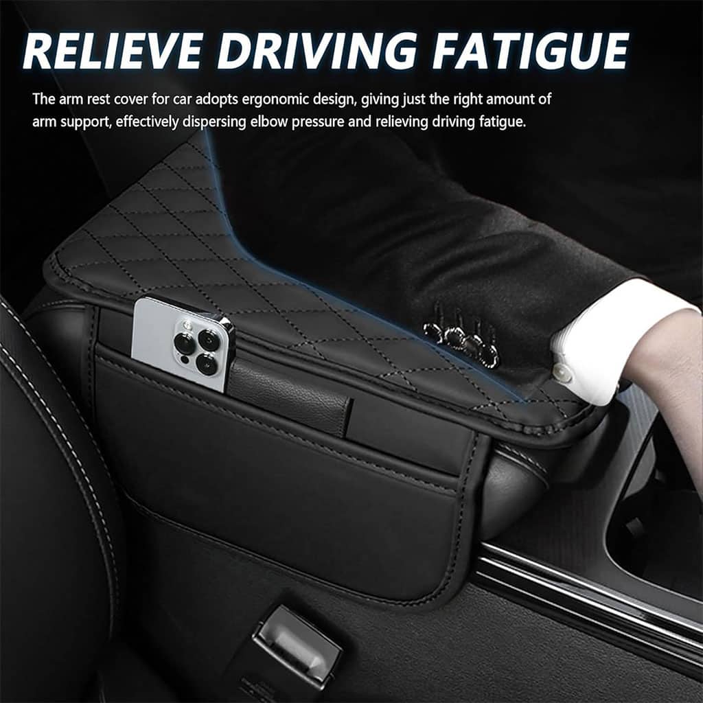 Housse fine pour Accoudoir de voiture en cuir avec 2 sacs de rangement - وسادة مسند الذراع في السيارة - Accessoires Auto/Moto - صورة 3