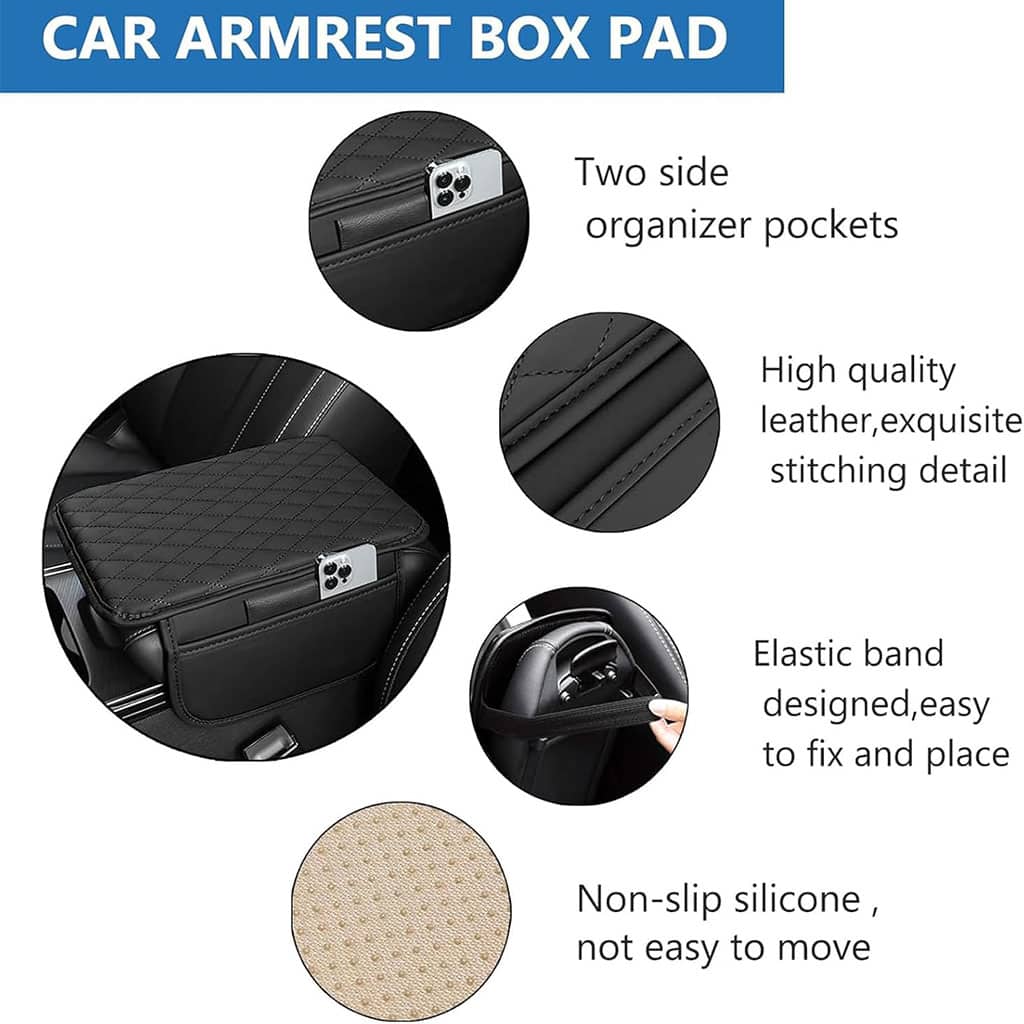 Housse fine pour Accoudoir de voiture en cuir avec 2 sacs de rangement - وسادة مسند الذراع في السيارة - Accessoires Auto/Moto - صورة 4