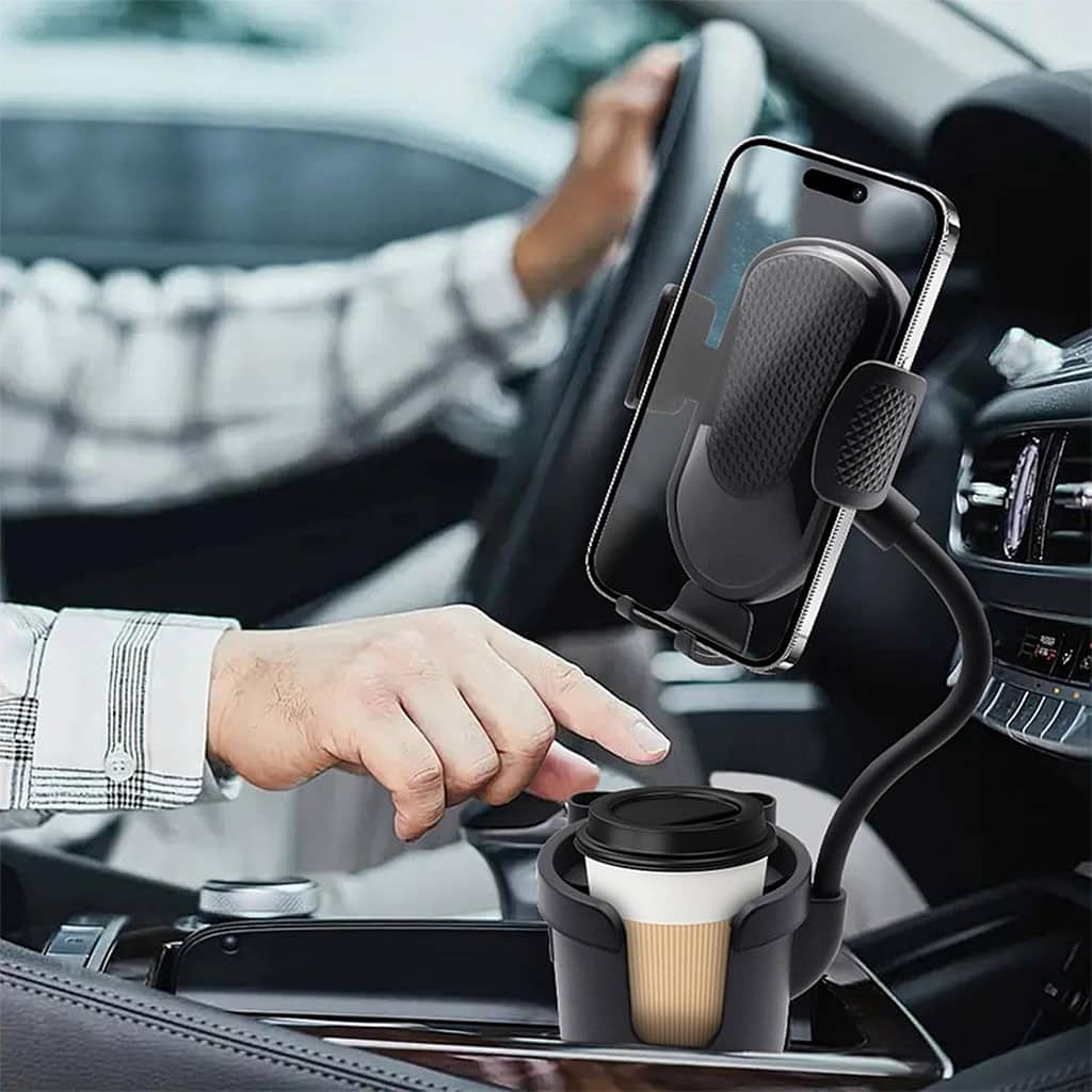 Support de téléphone pour voiture avec porte-gobelet rotation à 360° - حامل هواتف وأكواب في السيارة - Accessoires Auto/Moto - صورة 8