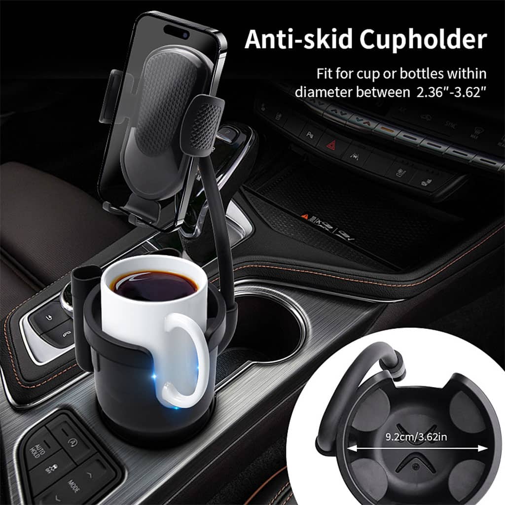 Support de téléphone pour voiture avec porte-gobelet rotation à 360° - حامل هواتف وأكواب في السيارة - Accessoires Auto/Moto - صورة 9