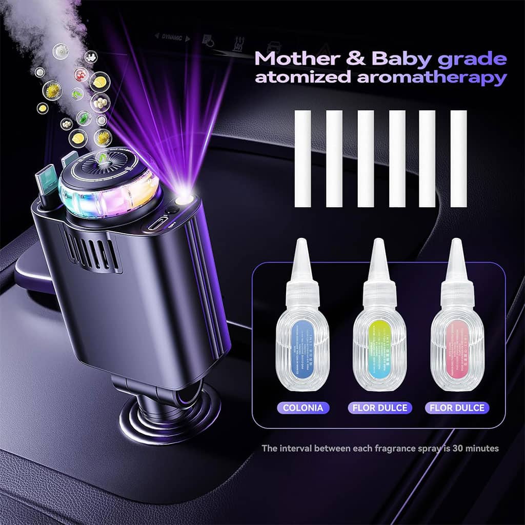 Chargeur voiture rétractable 5 en 1 avec aromathérapie et lumière des étoiles – شاحن سريع للسيارة مع معطر - Accessoires Auto/Moto - صورة 5