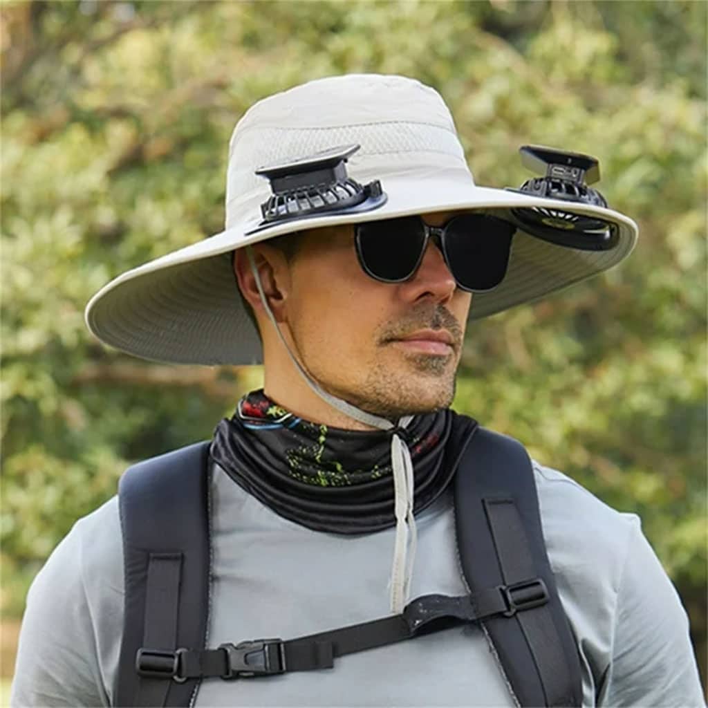 Chapeau de soleil à large bord avec double ventilateur – قبعة للحماية من الشمس مع مروحات - Vacance & Loisir - صورة 3