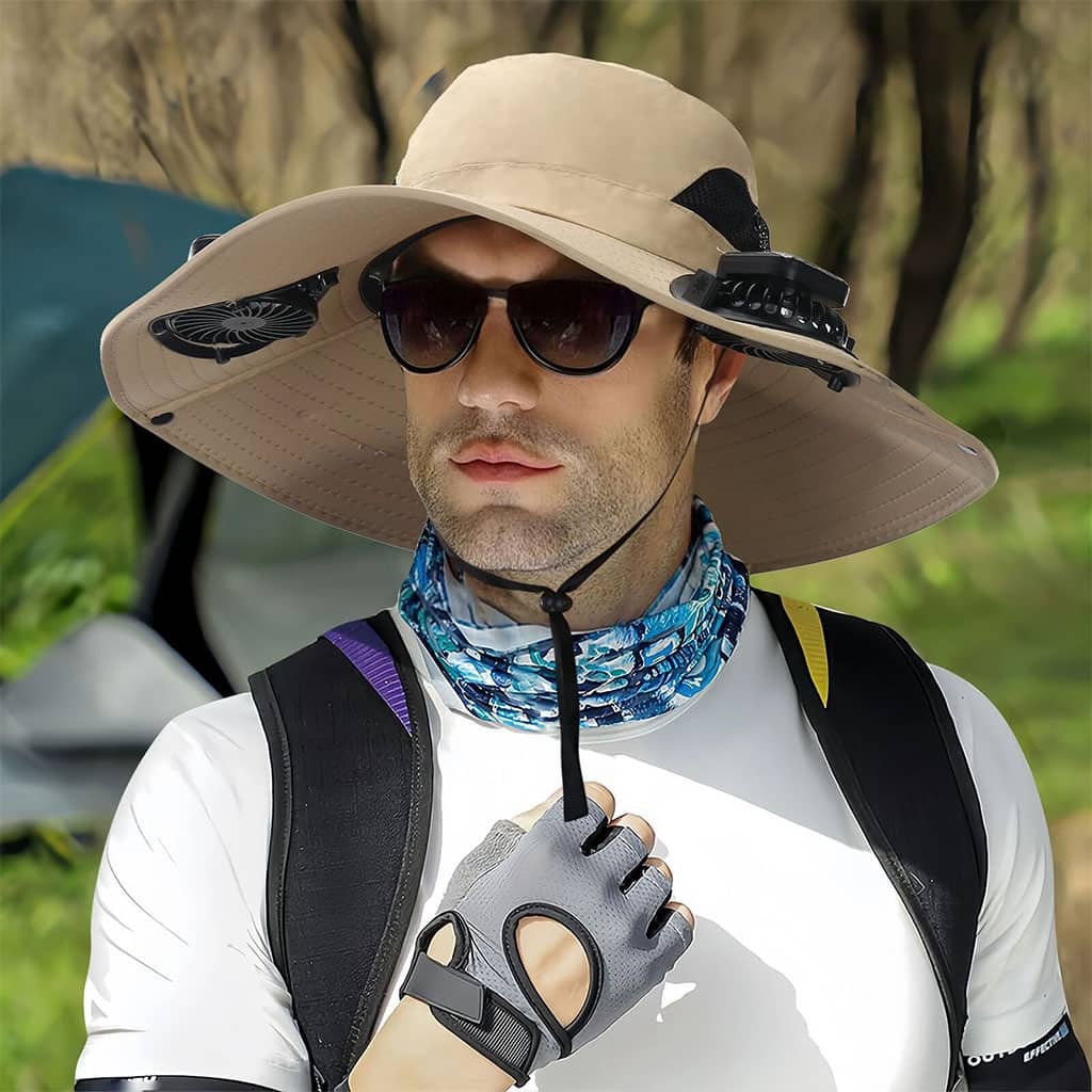 Chapeau de soleil à large bord avec double ventilateur – قبعة للحماية من الشمس مع مروحات - Vacance & Loisir - صورة 5