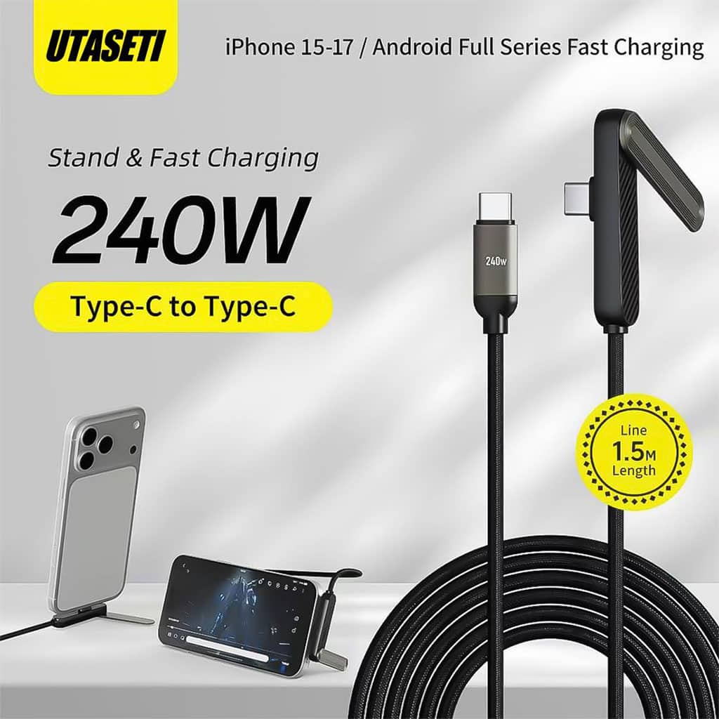 Câble de charge invisible avec support intégré charge ultra rapide 240 W – كابل شحن سريع وحامل هواتف - Divers - صورة 3