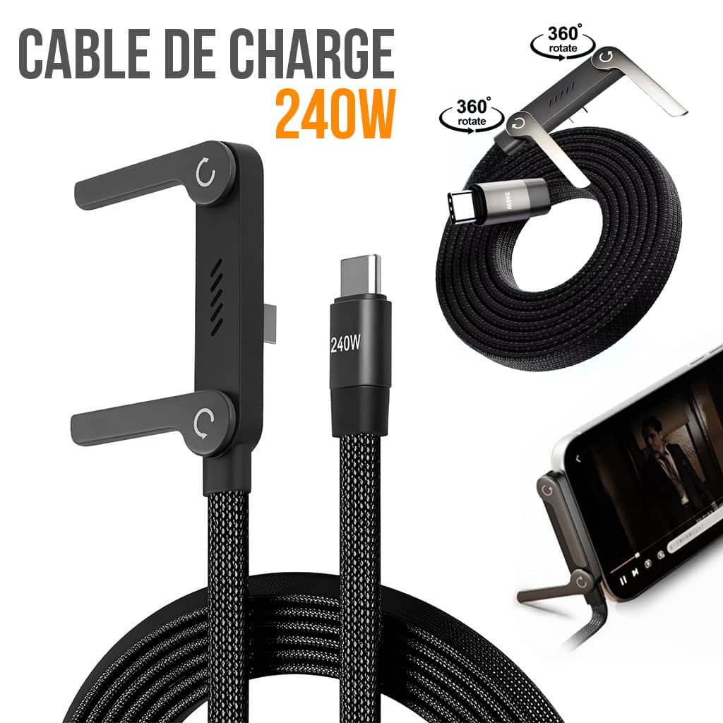 Câble de charge invisible avec support intégré charge ultra rapide 240 W – كابل شحن سريع وحامل هواتف - Divers - صورة 7