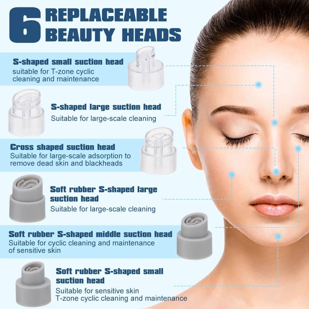 Aspirateur de Point Noirs avec 6 têtes d’aspiration et 3 modes – جهاز إزالة الرؤوس السوداء - Soins et Beauté - صورة 4