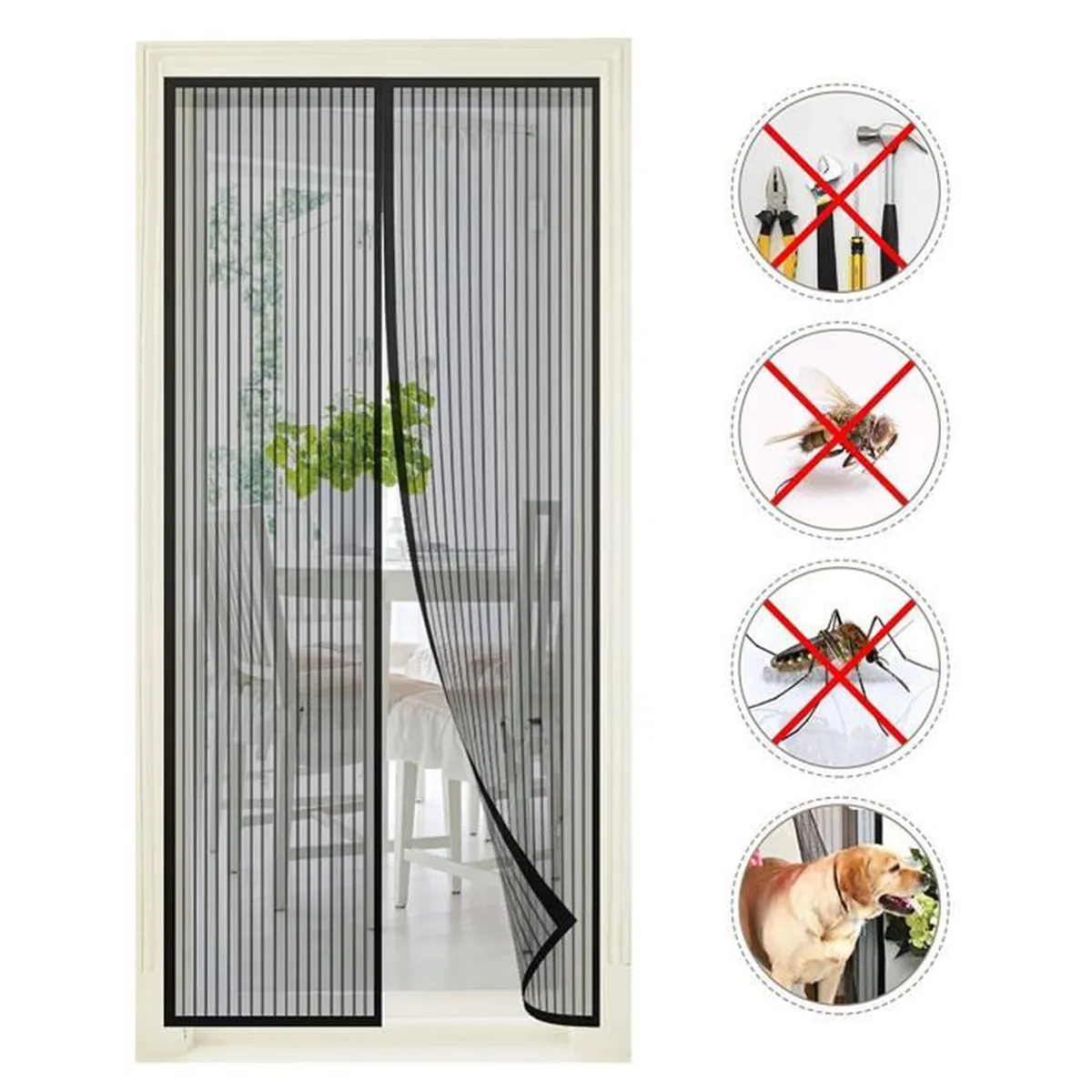 Moustiquaire rideau pour porte avec fermeture magnétique 100x210cm - Maison - صورة 3