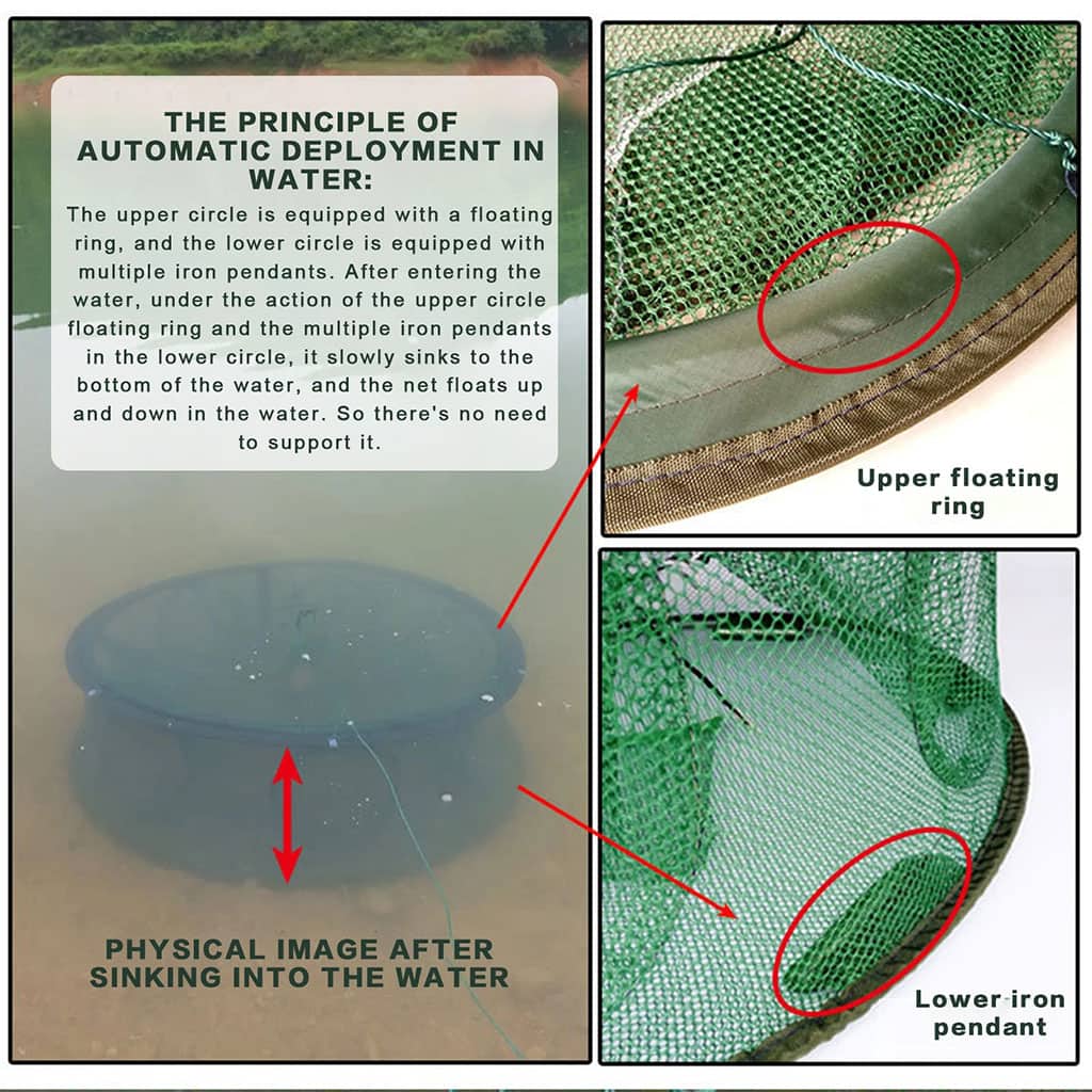 Piège de Pêche Poissons Rond 20 Trous pliable et portable 70cm – شبكة صيد الأسماك - Camping et Randonnée - صورة 6