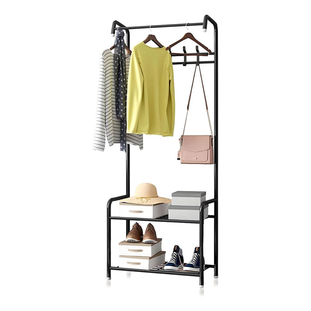 Porte Manteau et Organisateur de Chaussures en Métal avec Cintres – علاقة ملابس ومنظم أحذية 2في1 - Maison - صورة 2