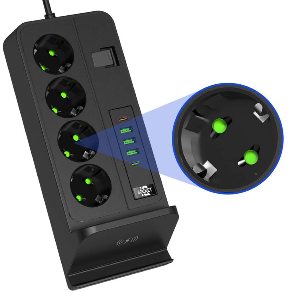 Multiprise 4 SOCKET 2500W avec USB, Type-C et chargement sans fil – مقبس طاقة وشاحن لاسلكي - Électronique - صورة 3