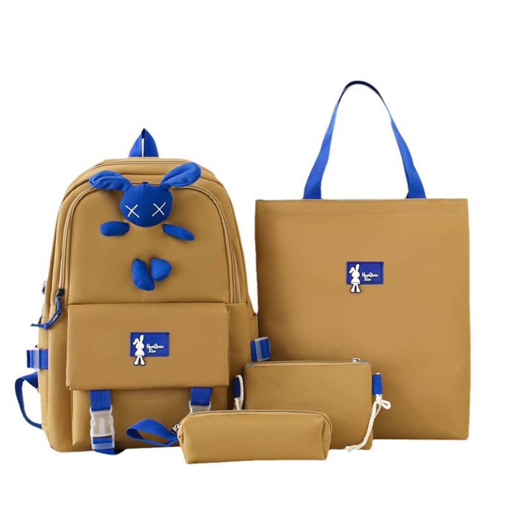 Ensemble de sacs d’école Kawai pour adolescents 4Pcs Lapin X Marron – محفظة 4 قطع كاواي بني  - Sac à dos et Mode - صورة 2