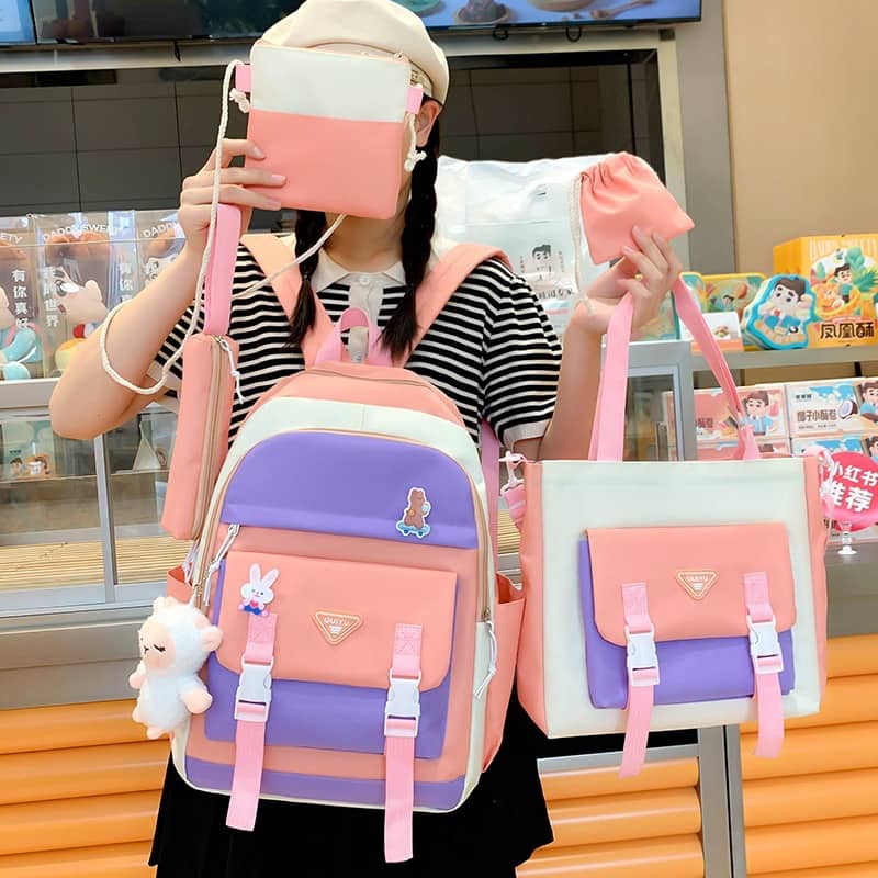 Ensemble de sacs d’école Kawai pour adolescents 5Pcs Guiyu V1 Rose – محفظة 5 قطع كاواي وردي - Sac à dos et Mode - صورة 4
