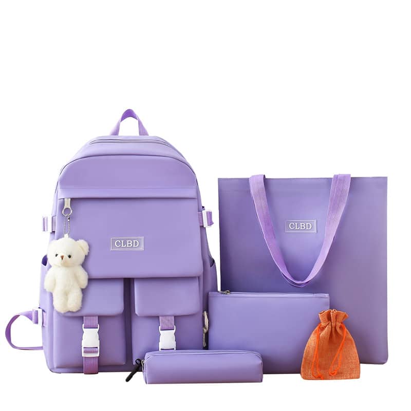 Ensemble de sacs d’école Kawai pour adolescents 5Pcs CLBD V2 Mauve – محفظة 5 قطع كاواي بنفسجي - Sac à dos et Mode - صورة 2