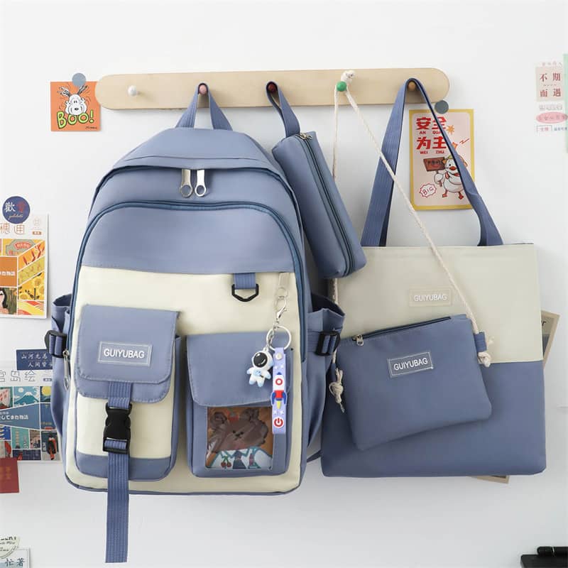 Ensemble de sacs d’école Kawai pour adolescents 4Pcs Guiyu V3 Bleu – محفظة 4 قطع كاواي أزرق