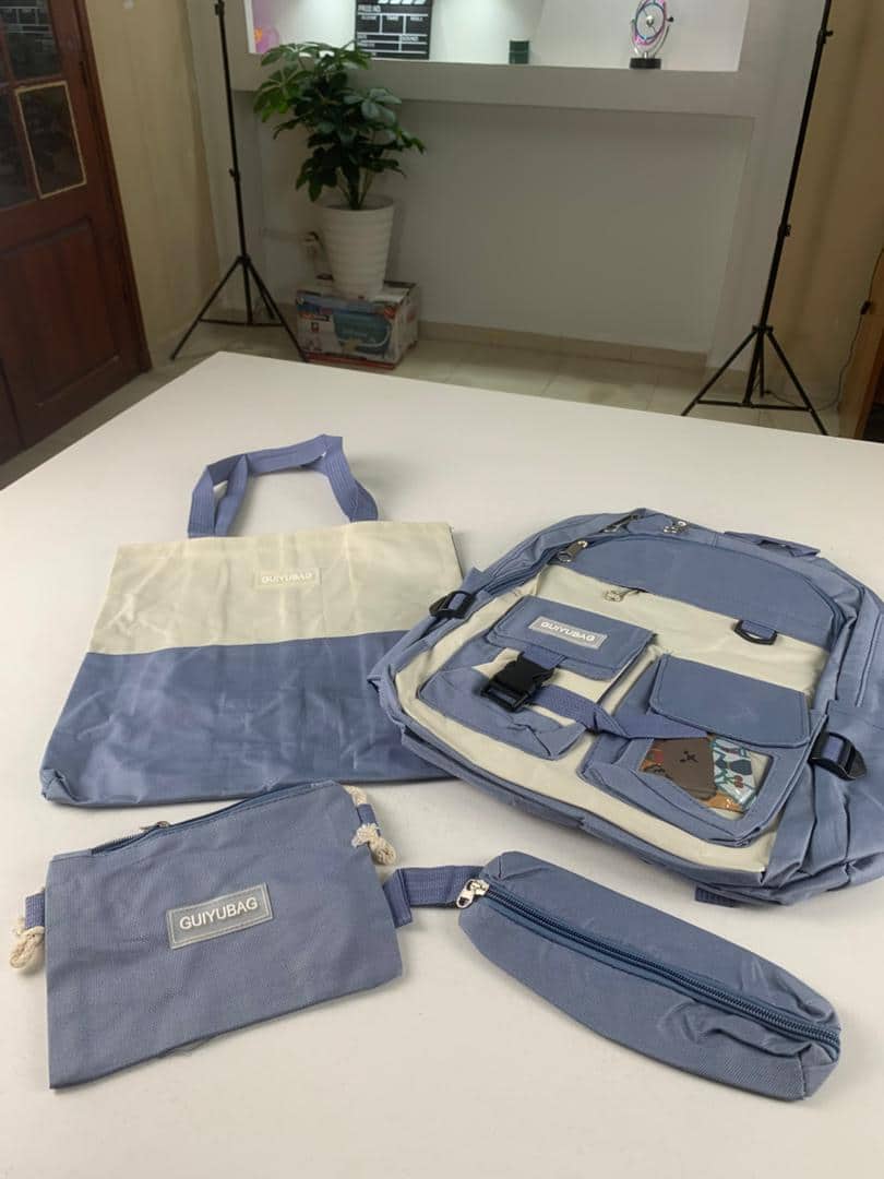 Ensemble de sacs d’école Kawai pour adolescents 4Pcs Guiyu V3 Bleu – محفظة 4 قطع كاواي أزرق - Sac à dos et Mode - صورة 3