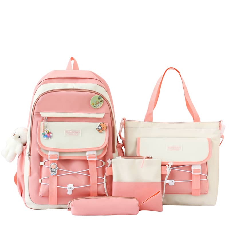Ensemble de sacs d’école Kawai pour adolescents 4Pcs GUORANCHAO Rose – محفظة 4 قطع كاواي وردي - Sac à dos et Mode - صورة 2