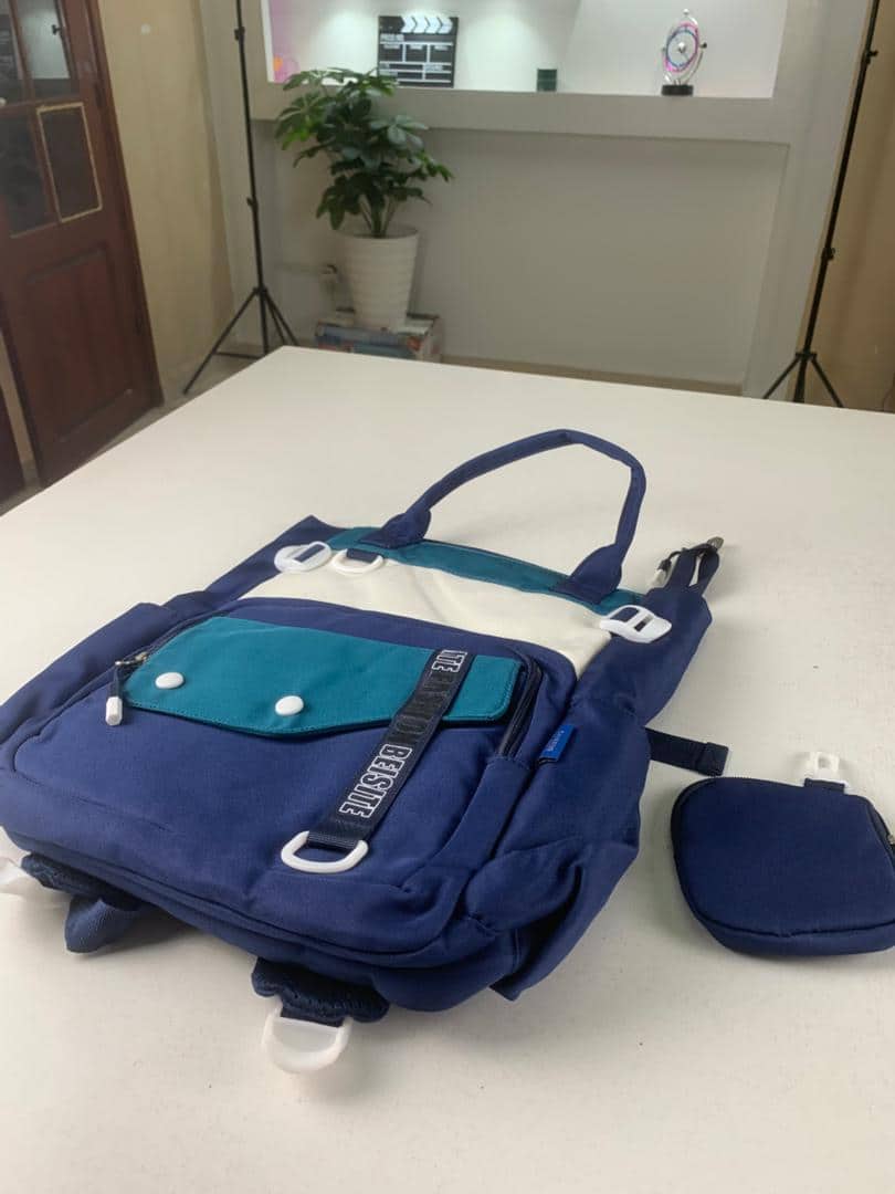 Ensemble de sacs d’école Kawai pour Enfants 2Pcs Avec Pochette Bleu – محفظة 2 قطع كاواي مع محفظة صغيرة أزرق - Sac à dos et Mode - صورة 3