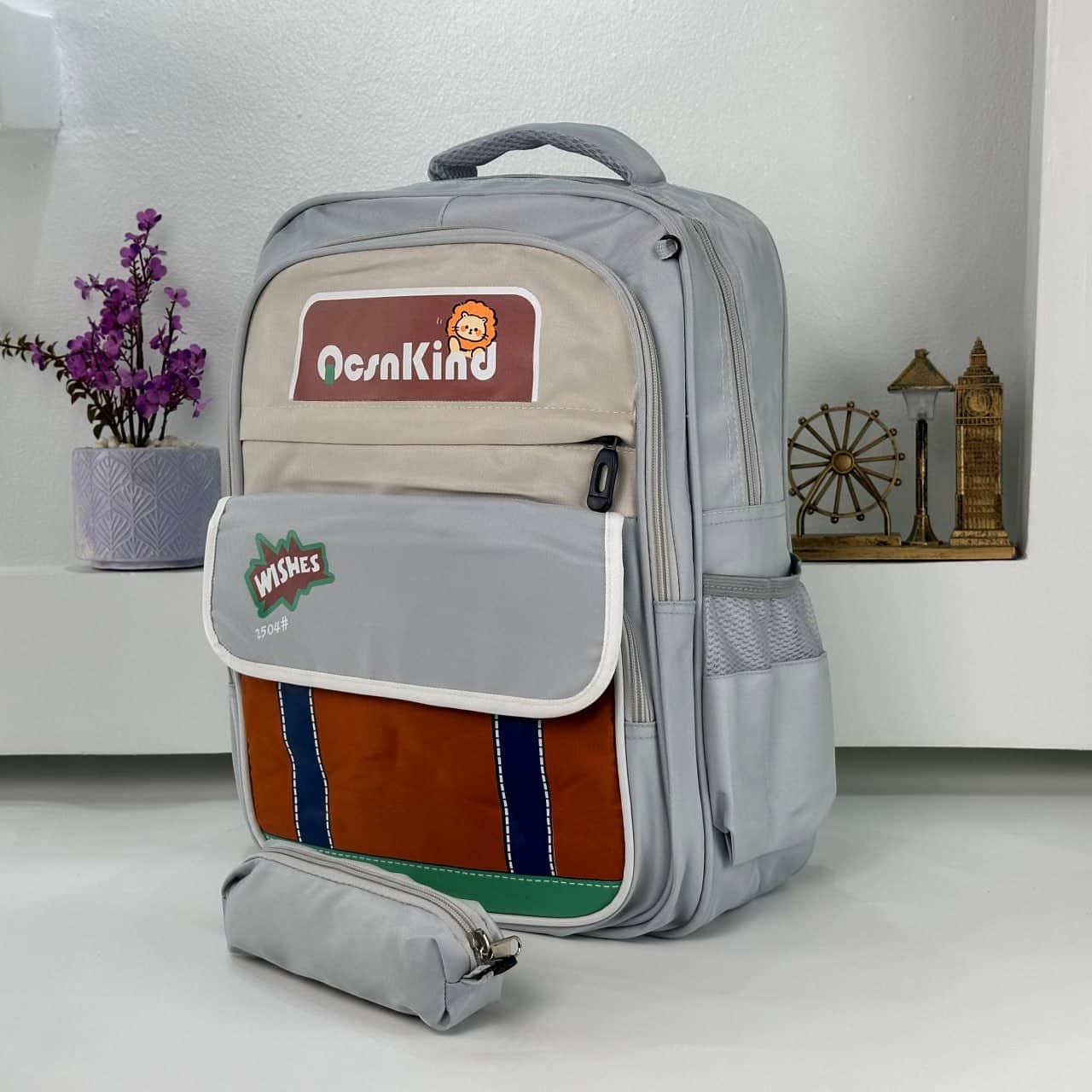 Sac à Dos pour Enfants avec Trousse Assortie 2504 Gris – حقيبة ظهر مدرسية للأطفال مع مقلمة رمادي - Sac à dos et Mode - صورة 4