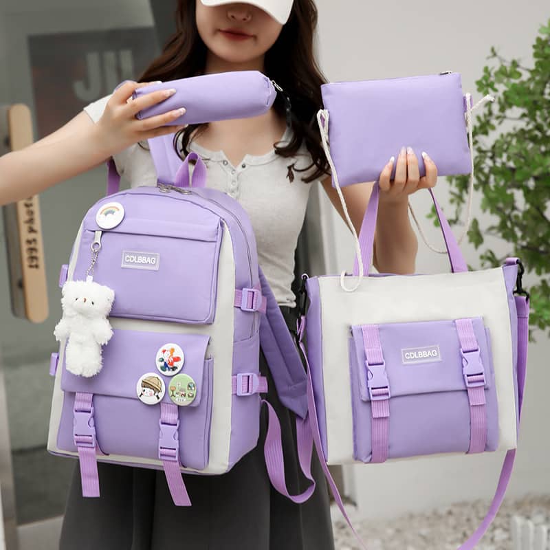 Ensemble de sacs d’école Kawai pour adolescents 4Pcs HAOLIDA V2 Mauve – محفظة 4 قطع كاواي بنفسجي - Sac à dos et Mode - صورة 3