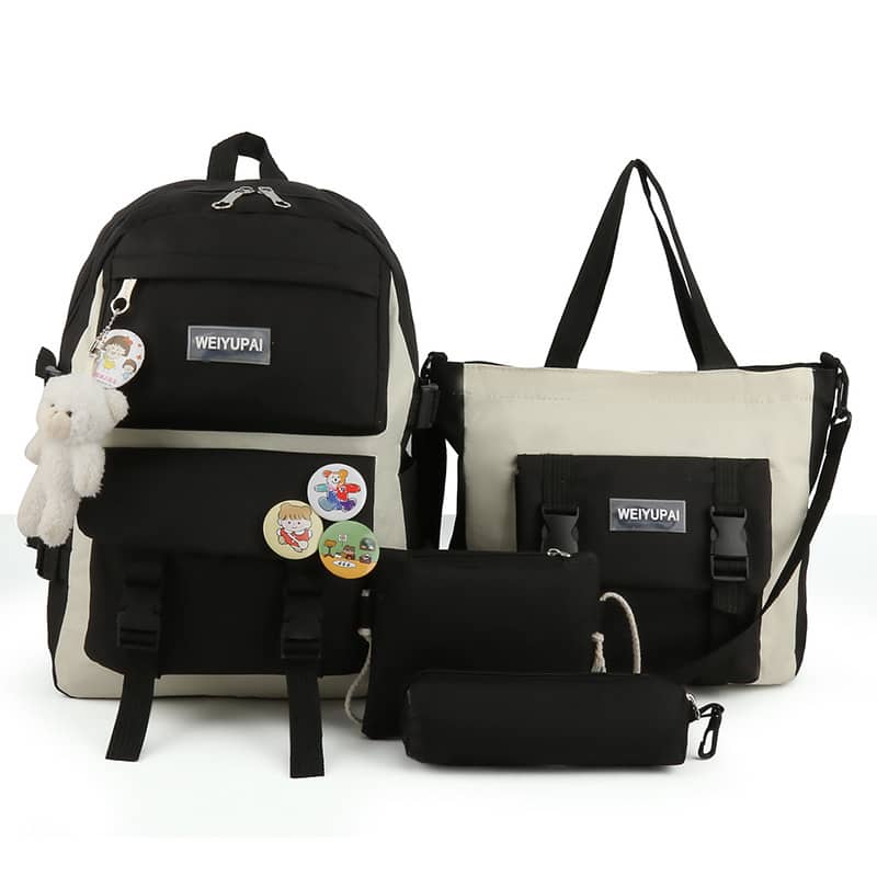 Ensemble de sacs d’école Kawai pour adolescents 4Pcs HAOLIDA V2 Noir – محفظة 4 قطع كاواي أسود - Sac à dos et Mode - صورة 2