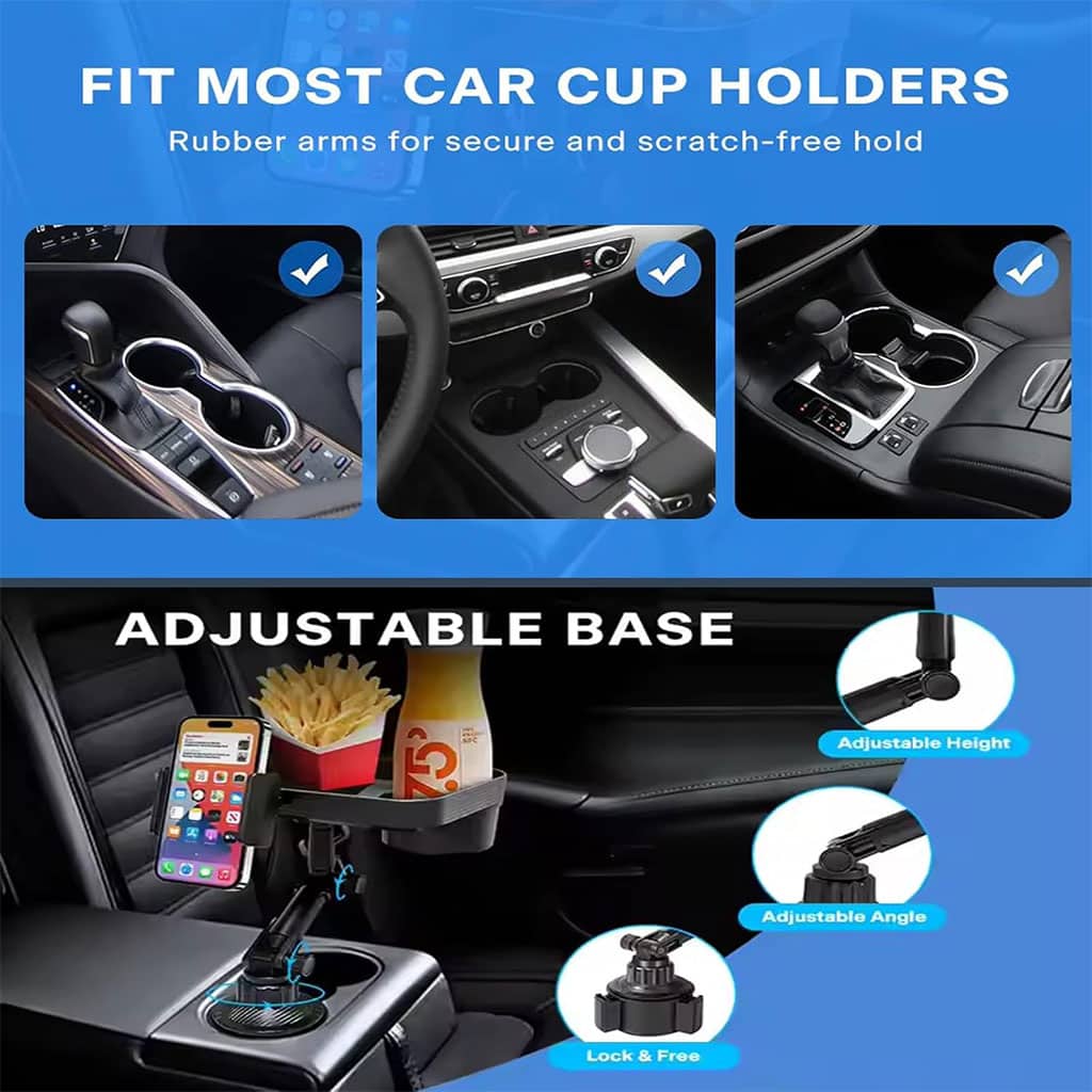 Plateau et Porte-Gobelet avec Support Téléphone pour Voiture – حامل مأكولات ومشروبات مع موضع للهاتف - Accessoires Auto/Moto - صورة 5