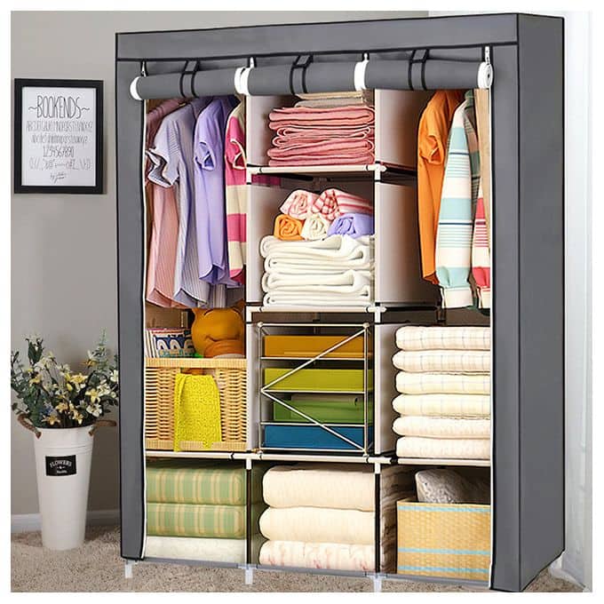 Armoire De Rangement et Penderie 7 Étages Porte Cintres Et Rideau Anti-Poussière - Maison - صورة 2