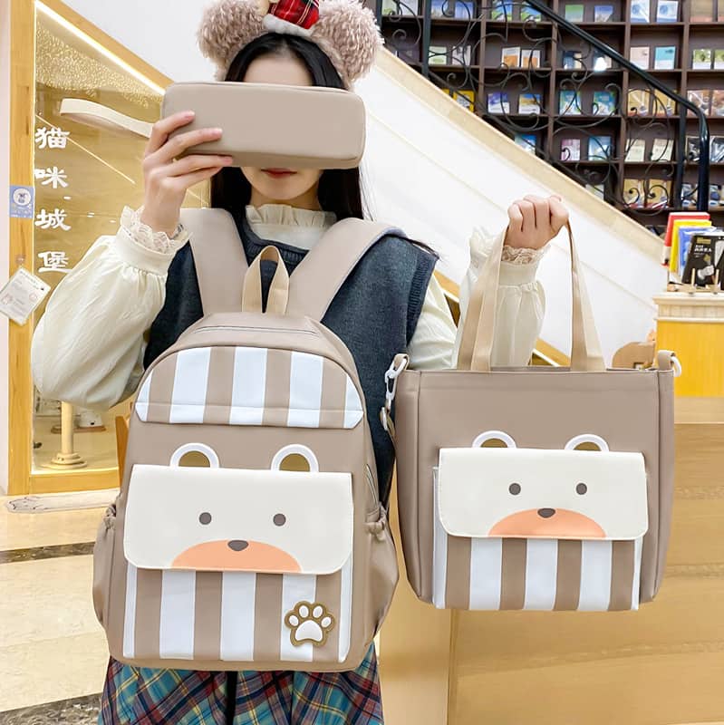 Ensemble de sacs d’école Kawai pour adolescents 3Pcs Ours Beige – محفظة 3 قطع كاواي بيج - Sac à dos et Mode - صورة 2