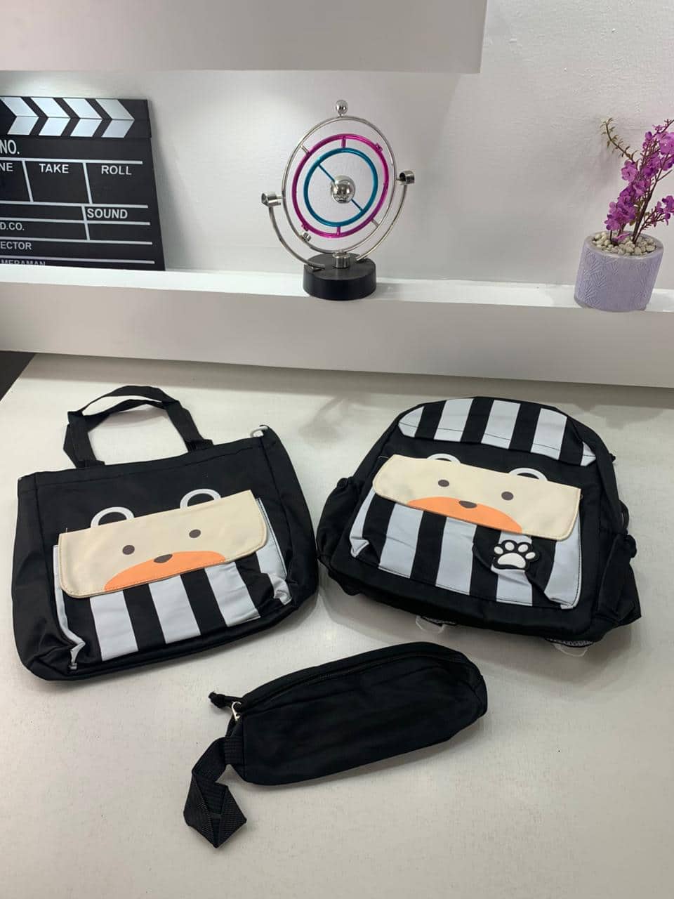 Ensemble de sacs d’école Kawai pour adolescents 3Pcs Ours Noir – محفظة 3 قطع كاواي أسود - Sac à dos et Mode - صورة 4