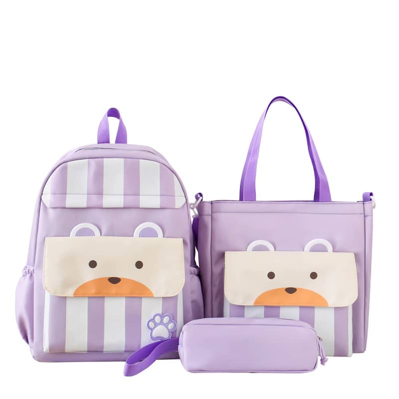Ensemble de sacs d’école Kawai pour adolescents 3Pcs Ours Mauve – محفظة 3 قطع كاواي بنفسجي - Sac à dos et Mode - صورة 3