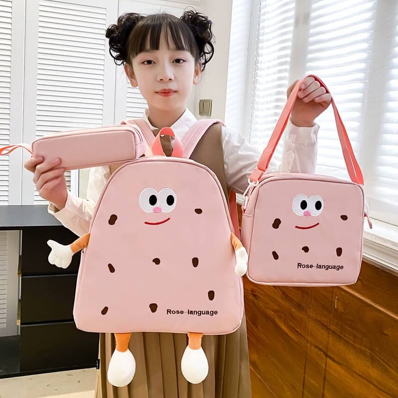 Ensemble de sacs d’école Kawai pour adolescents 3Pcs Language Rose – محفظة 3 قطع كاواي وردي - Sac à dos et Mode - صورة 3
