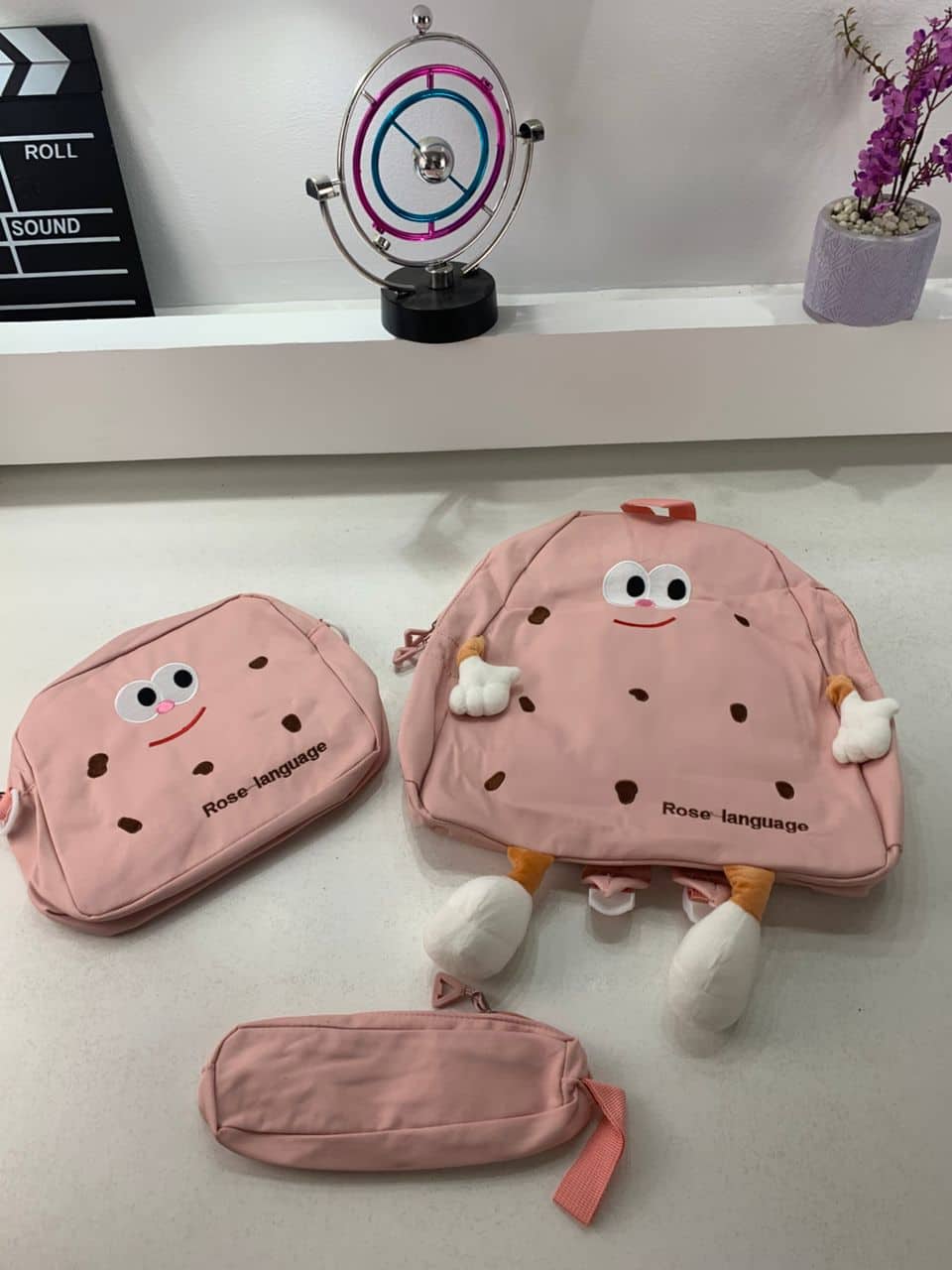Ensemble de sacs d’école Kawai pour adolescents 3Pcs Language Rose – محفظة 3 قطع كاواي وردي - Sac à dos et Mode - صورة 5