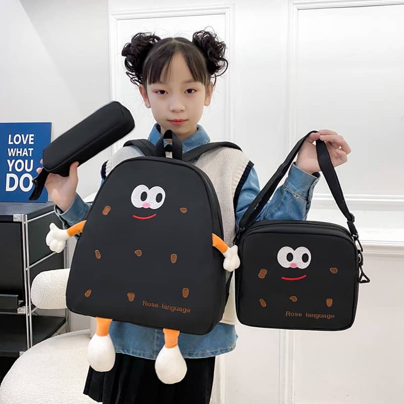 Ensemble de sacs d’école Kawai pour adolescents 3Pcs Language Noir – محفظة 3 قطع كاواي أسود - Sac à dos et Mode - صورة 2