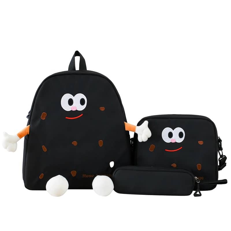 Ensemble de sacs d’école Kawai pour adolescents 3Pcs Language Noir – محفظة 3 قطع كاواي أسود - Sac à dos et Mode - صورة 3