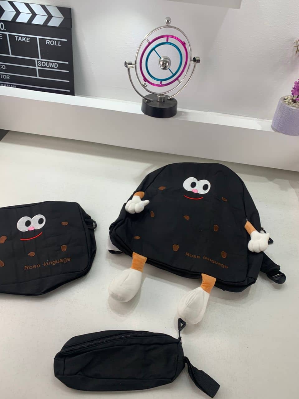 Ensemble de sacs d’école Kawai pour adolescents 3Pcs Language Noir – محفظة 3 قطع كاواي أسود - Sac à dos et Mode - صورة 5