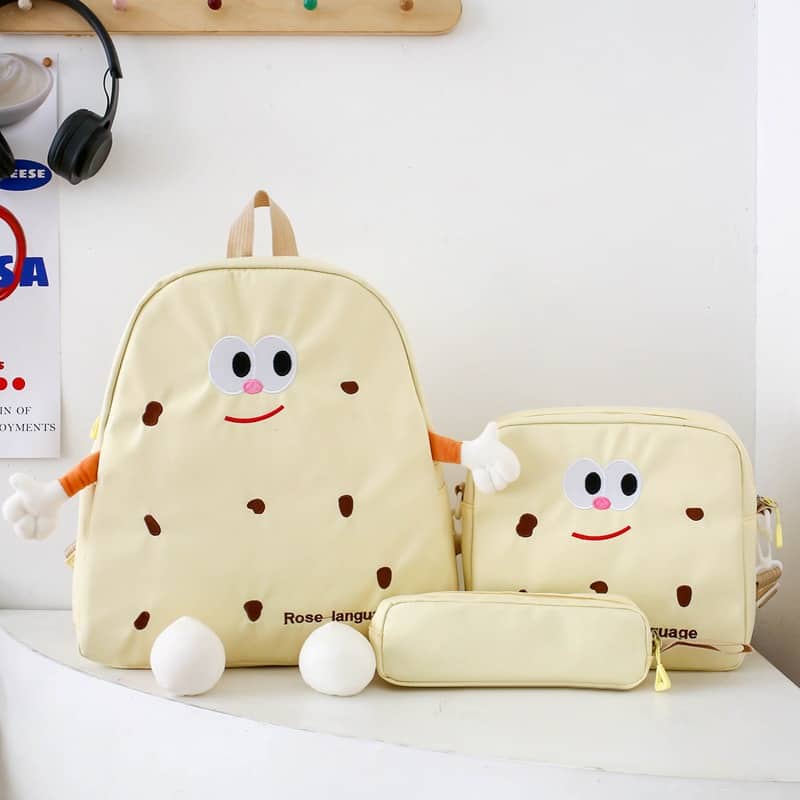 Ensemble de sacs d’école Kawai pour adolescents 3Pcs Language Jaune – محفظة 3 قطع كاواي أصفر