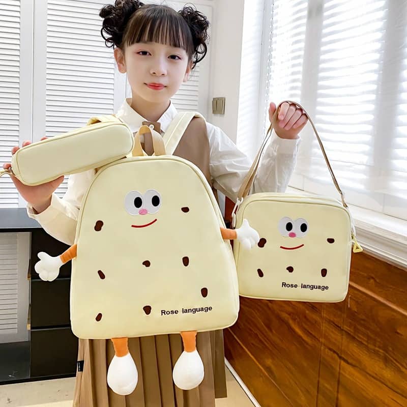 Ensemble de sacs d’école Kawai pour adolescents 3Pcs Language Jaune – محفظة 3 قطع كاواي أصفر - Sac à dos et Mode - صورة 2