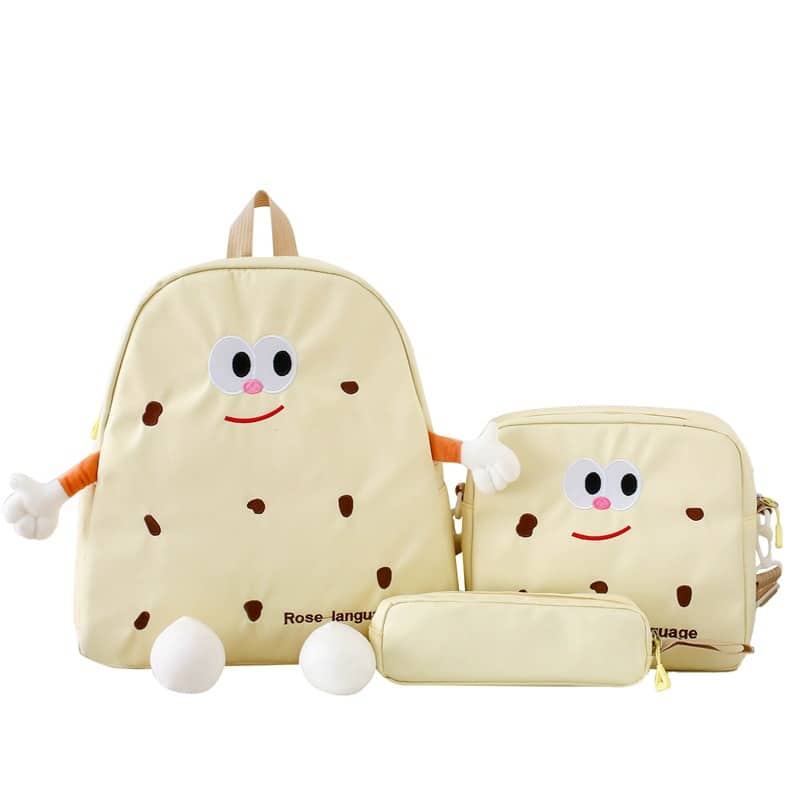 Ensemble de sacs d’école Kawai pour adolescents 3Pcs Language Jaune – محفظة 3 قطع كاواي أصفر - Sac à dos et Mode - صورة 3
