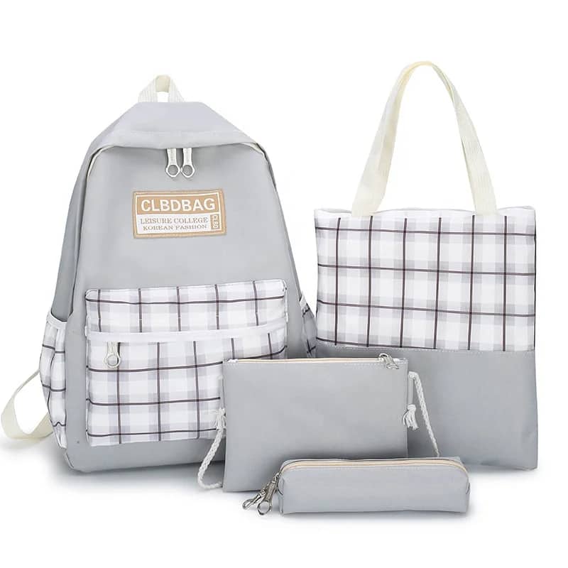 Ensemble de sacs d’école Kawai pour adolescents 4Pcs CLBD V4 Gris – محفظة 4 قطع كاواي رمادي - Sac à dos et Mode - صورة 2