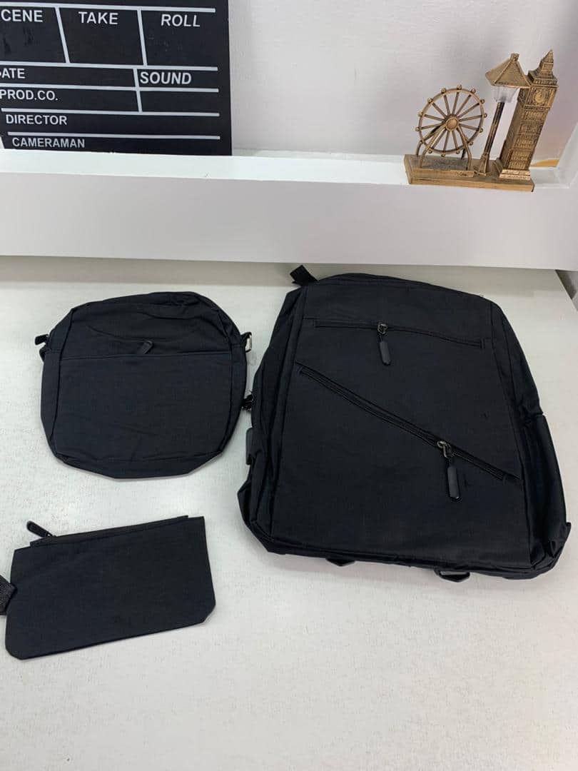 Sac à dos homme avec sac bandoulière et trousse 3en1 noir 127772-5 – محفظة ظهر رجالية 3 قطع أسود - Sac à dos et Mode - صورة 3