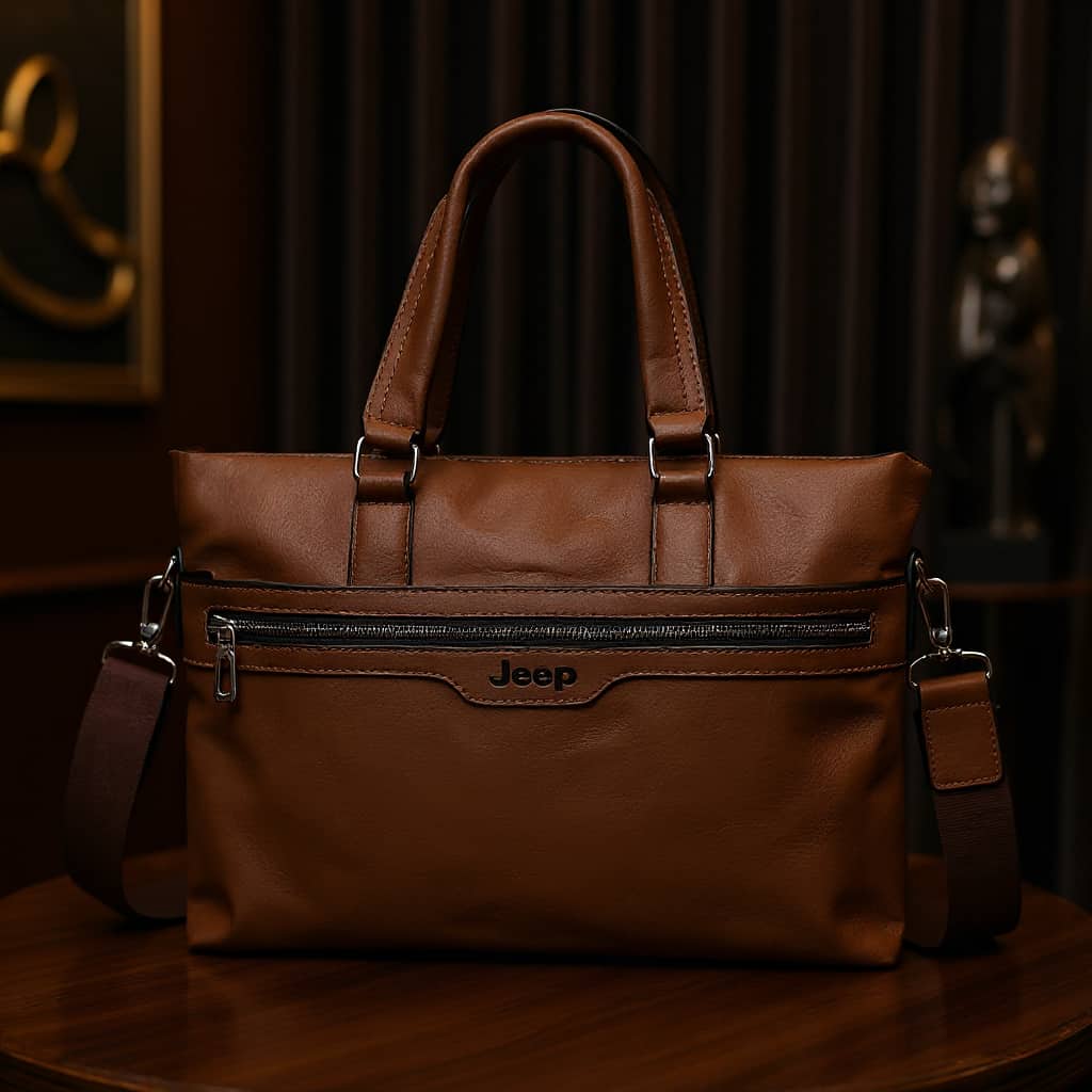 Cartable Homme en Simili Cuir Design Élégant Jeep 180551-12 Marron Clair – حقيبة جلدية لون بني فاتح - Sac à dos et Mode - صورة 2